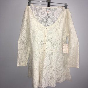 Free People Beige Lace Floral Pattern Dress